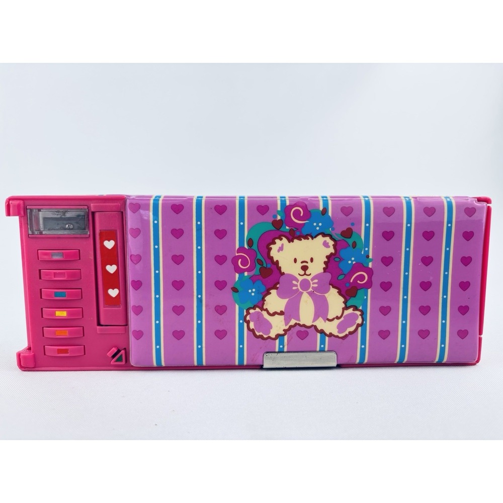 Vintage 1995 Sanrio Tweedle Deeโ Dee Bear Pink Puffy Pencil Case - Compartments